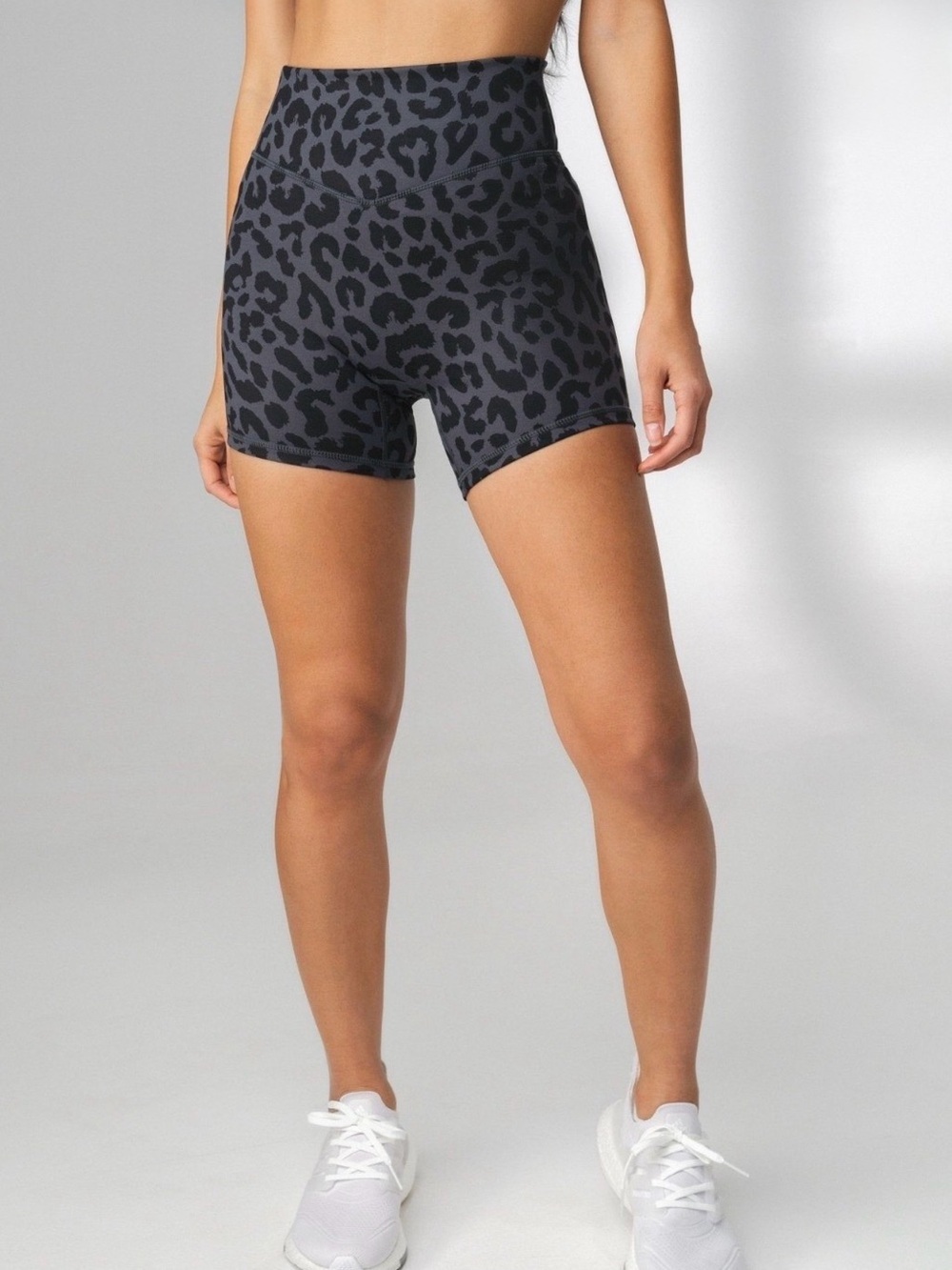 Balance Athletica Gray Leopard Print High-Waist Performance Shorts - Picture 2 of 10